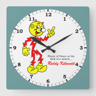 Reddy Kilowatt Pointing, Vlik van een Schakelaar Vierkante Klok