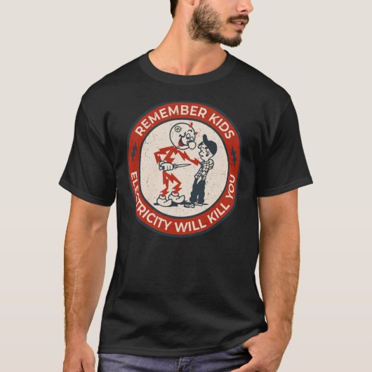 Reddy Kilowatt, remember kids electricity will kil T-shirt (Voorkant)