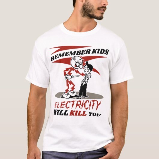 Reddy's Kilowatts, elektriciteit zal je doden T-shirt (Voorkant)