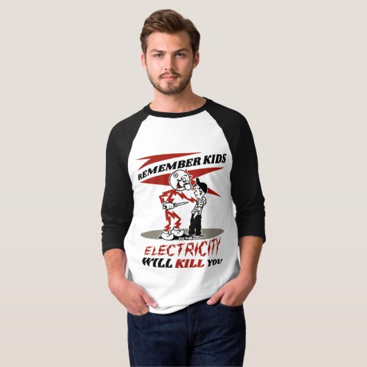 Reddy's Kilowatts, elektriciteit zal je doden T-shirt (Voorkant volledig)