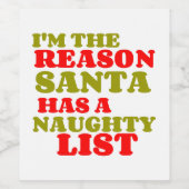 REDEN SANTA NAUGHTY LIST WIJN ETIKET (Enkel label)