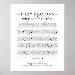reden waarom we van jou poster Zwart lettertype 50