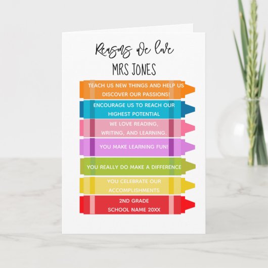 Redenen dat we van je leraar houden kaart (Voorkant)