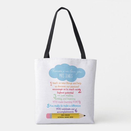 Redenen dat we van je leraar houden tote bag (Achterkant)