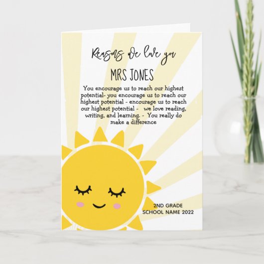 Redenen die we van je houden, zonneschijn kaart (Voorkant)