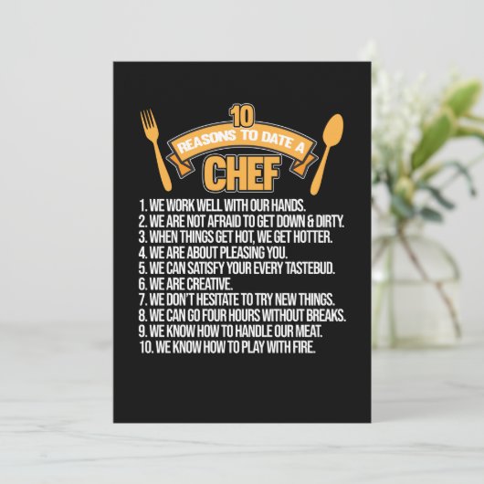 Redenen tot op heden koken koken keukengerei bedankkaart (Staand voorkant)