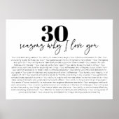 Redenen waarom ik hou van je moderne 30e verjaarda poster (Voorkant)