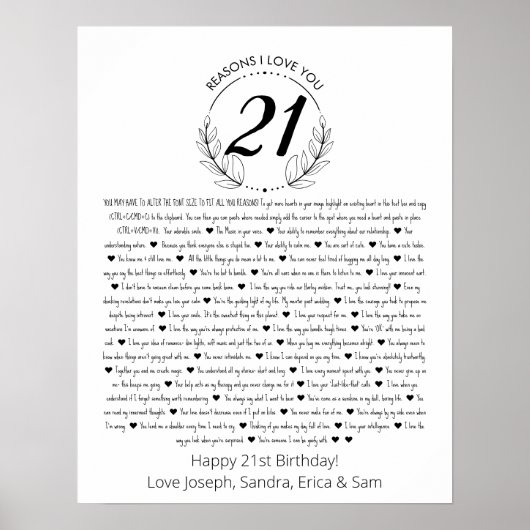 redenen waarom ik van je 21ste verjaardag Poster h (Voorkant)
