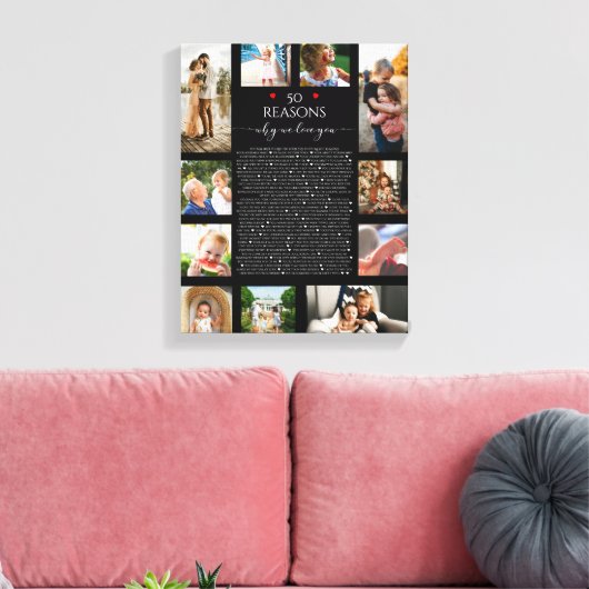 redenen waarom we van je houden, 50 redenen, 60 ja canvas afdruk (Insitu (Woonkamer))