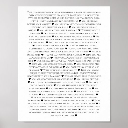 Redenen waarom we van je houden Milestone verjaard Poster (Voorkant)