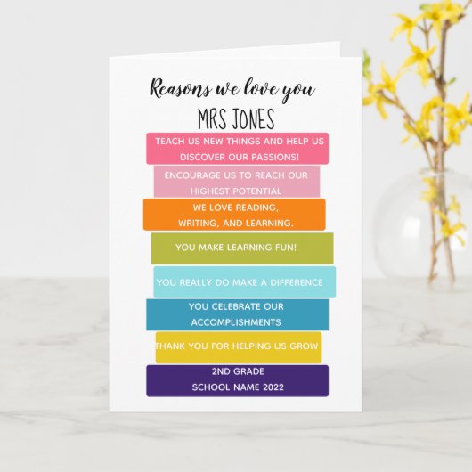 Redenen waarom we van je leraar houden Gestapeld b Kaart (Gele Bloem)