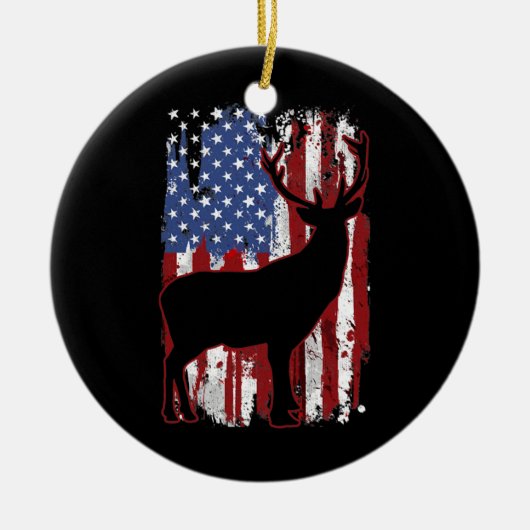 reder Deer USA Flag Deer Hunting American Keramisch Ornament (Voorkant)