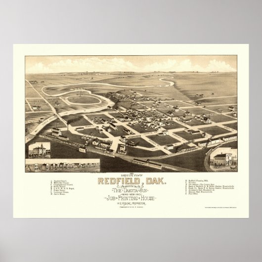 Redfield, SD Panorama Map - 1883 Poster (Voorkant)