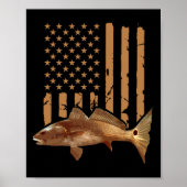Redfish Fishing Red Drum Tailing Usa American Flag Poster (Voorkant)