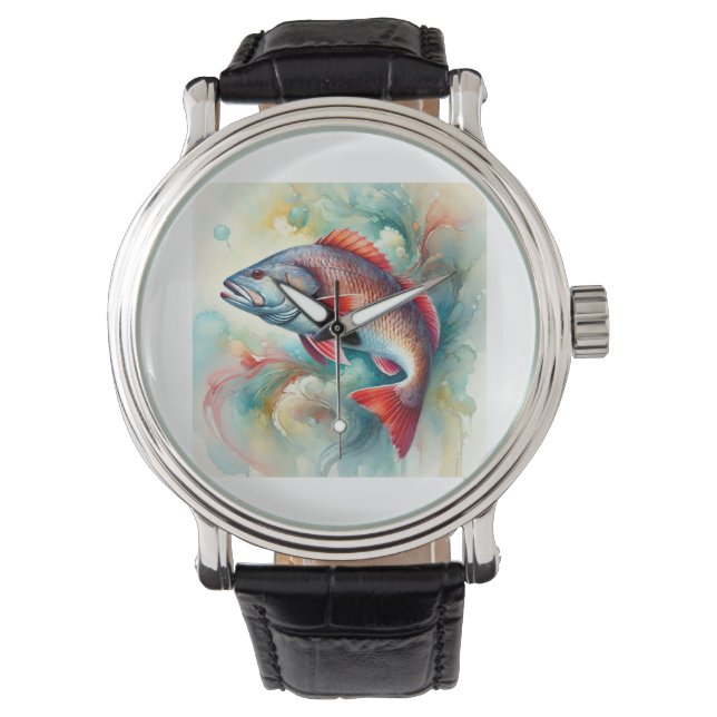 Redfish in Serene Waters 210824AREF147 - Watercolo Horloge (Voorkant)