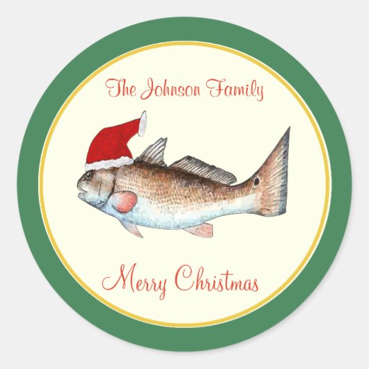 Redfish Santa Hat Christmas Green Ronde Sticker (Voorkant)