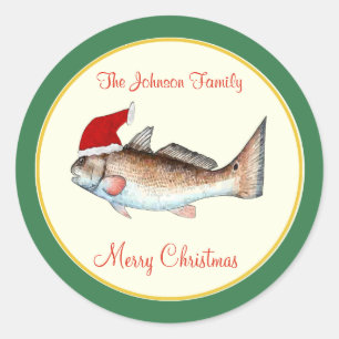 Redfish Santa Hat Christmas Green Ronde Sticker