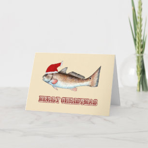 Redfish Santa Hat Merry Kerstmis Feestdagen Kaart