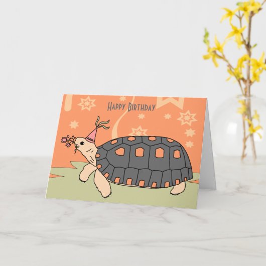 Redfoot Tortoise Verjaardag Kaart 5 (Gele Bloem)