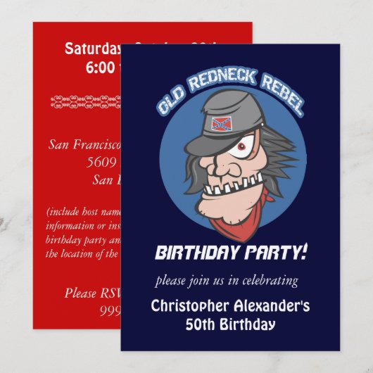 Redhals Rebel Birthday Party Invitations Kaart (Voorkant / Achterkant)