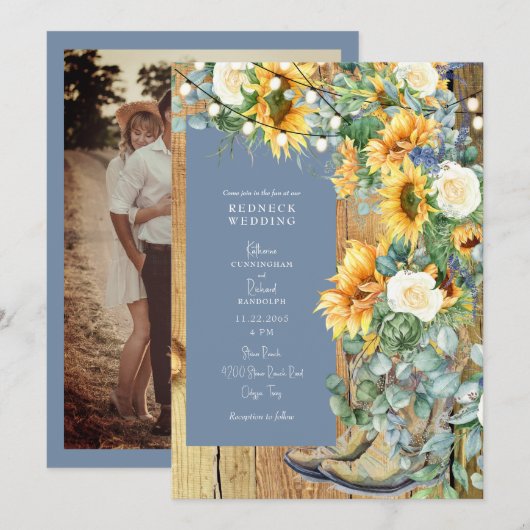 Redhals Wedding Cowboy Boots String Periwinkle Kaart (Voorkant / Achterkant)