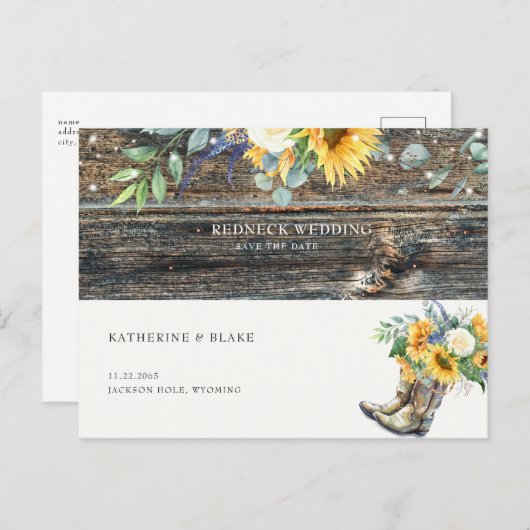 Redhals Wedding Rustic Sunflower Save the Date Aankondigingskaart (Voorkant / Achterkant)