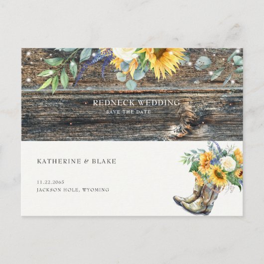 Redhals Wedding Rustic Sunflower Save the Date Aankondigingskaart (Voorkant)