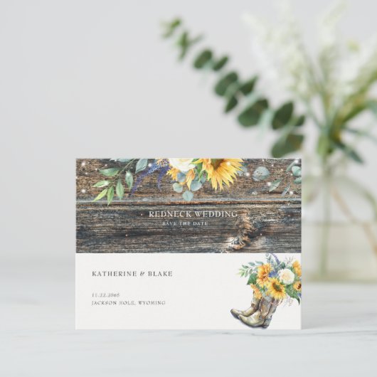 Redhals Wedding Rustic Sunflower Save the Date Aankondigingskaart (Staand voorkant)
