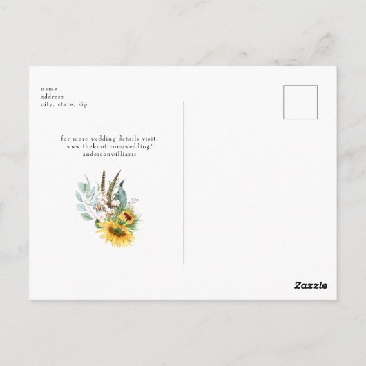Redhals Wedding Rustic Sunflower Save the Date Briefkaart (Achterkant)