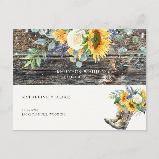 Redhals Wedding Rustic Sunflower Save the Date Briefkaart (Voorkant)