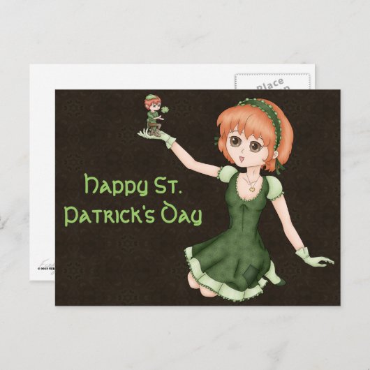 Redhead Anime Girl en Leprechaun Briefkaart (Voorkant / Achterkant)