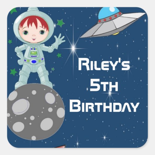 Redhead Astronaut Boy Party Favor Labels (Voorkant)