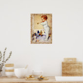 Redhead Baby Boy die Horn blaast tegen soldaten Poster (Keuken)