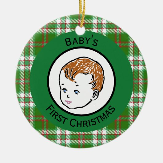  Redhead Baby's Eerste Kerstmis Keramisch Ornament (Voorkant)