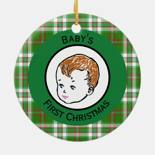  Redhead Baby's Eerste Kerstmis Keramisch Ornament (Achterkant)