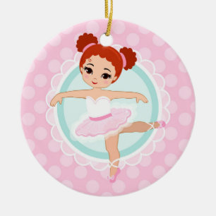 Redhead Ballerina - Pink Ballet Dancer Girl Keramisch Ornament
