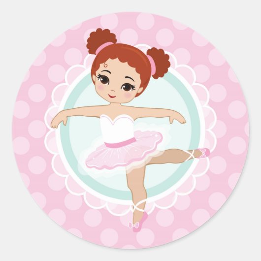 Redhead Ballerina - Pink Ballet Dancer Girl Ronde Sticker (Voorkant)