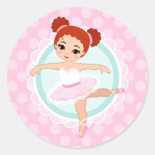 Redhead Ballerina - Pink Ballet Dancer Girl Ronde Sticker