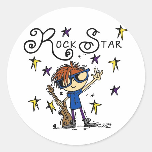 Redhead Boy Rock Star Ronde Sticker (Voorkant)