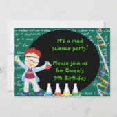 Redhead Boy Scientist Birthday Party Invitation Kaart (Achterkant)