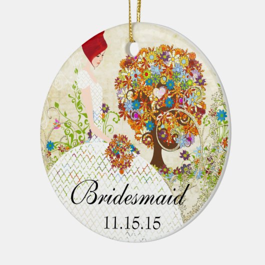 Redhead Bridesmaid Gifts Flower Tree Keramisch Ornament (Links)