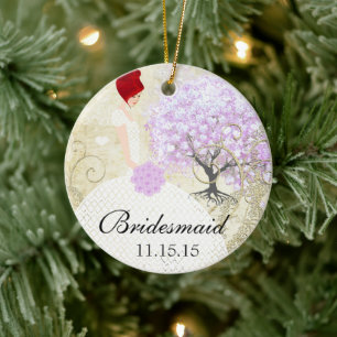 Redhead Bridesmaid Gifts Lavender Heart Leaf Tree Keramisch Ornament