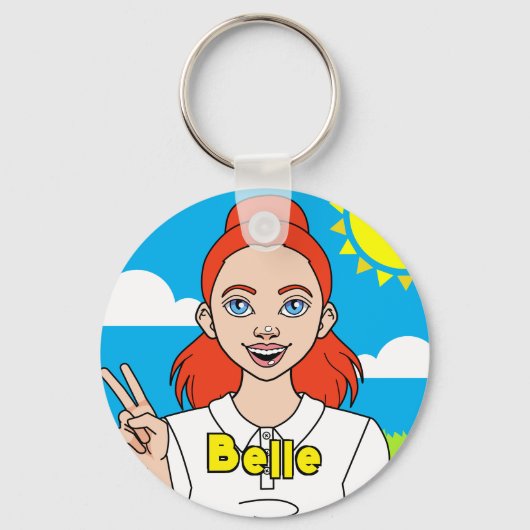 Redhead Cartoon Girl School Student Name Sleutelhanger (Voorkant)