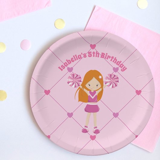 Redhead Cheerleader Girl Cute Kids Birthday Party Papieren Bordje
