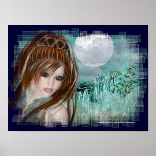 Redhead Elf & Blue Glass Night Fantasy Poster (Voorkant)