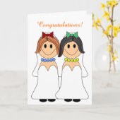 Redhead en Brunette Lesbische bruiloft Kaart (Gele Bloem)