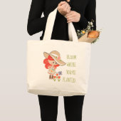 Redhead Gardening Girl Bloom waar je bent geplant Grote Tote Bag (Voorkant (product))