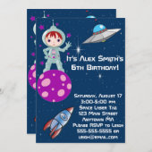 Redhead Girl Astronaut Birthday Uitnodiging (Voorkant / Achterkant)