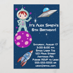 Redhead Girl Astronaut Birthday Uitnodiging