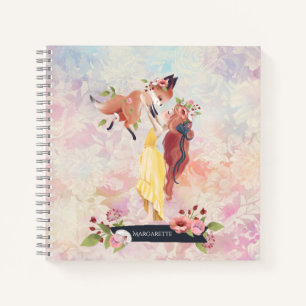 Redhead Girl & Baby Fox Illustratie dagelijkse age Notitieboek
